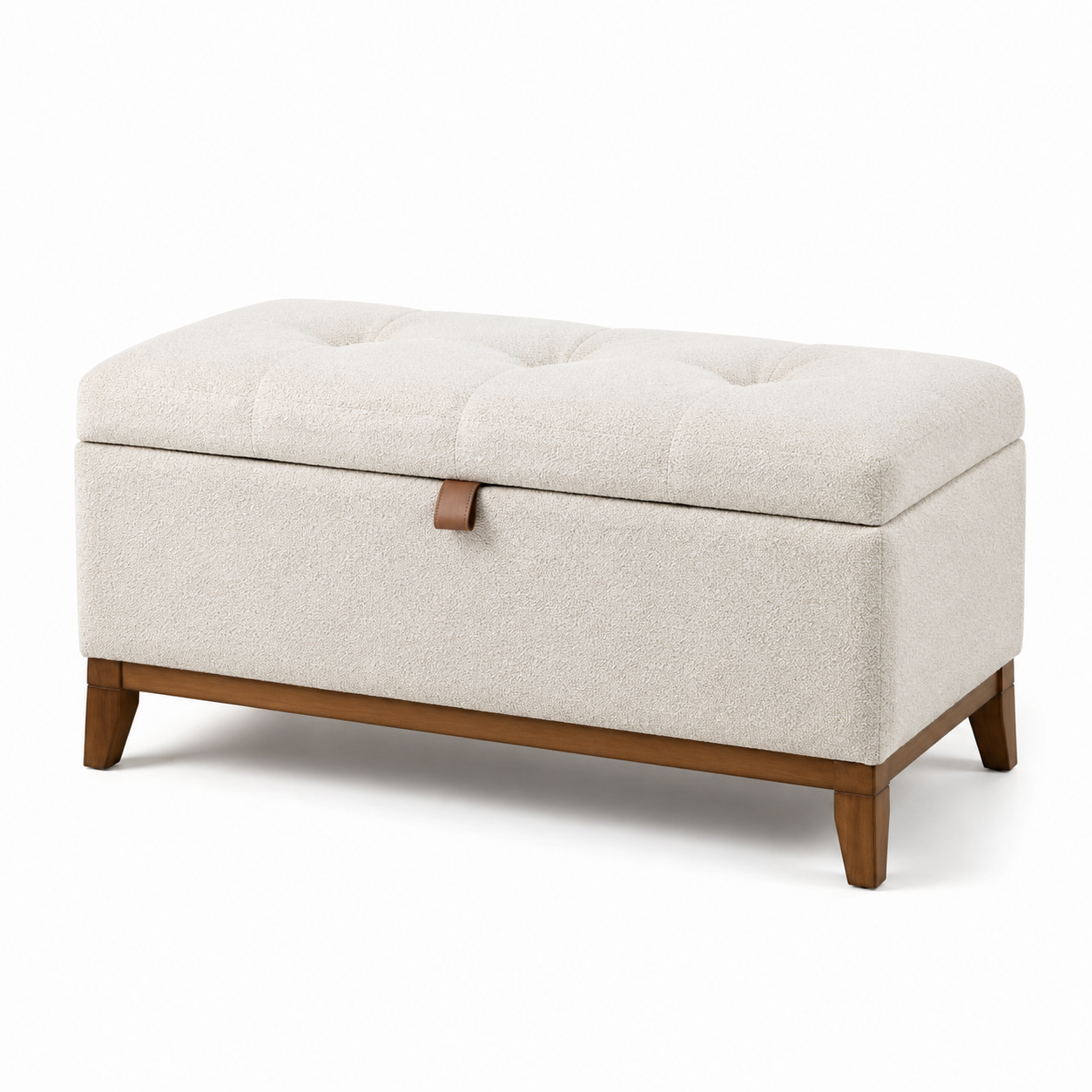 Gepolsterte Sitzbank mit Stauraum und Klappdeckel, Bouclé, Creme/Braun, 110 × 45 × 48 cm