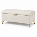 Sitzbank mit Stauraum, 110 × 45 × 45 cm, Creme und Gold, strukturierter Textilbezug mit Knopfheftung