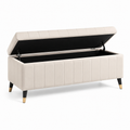 Gepolsterte Sitzbank mit Stauraum, 110 × 40 × 45 cm, Beige mit schwarzen Beinen und goldfarbenen Details