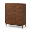 Hohe Kommode mit 5 Schubladen, Holzwerkstoff und Metall, Walnussbraun/Gold, 90 × 45 × 120 cm, Mid-Century-Stil