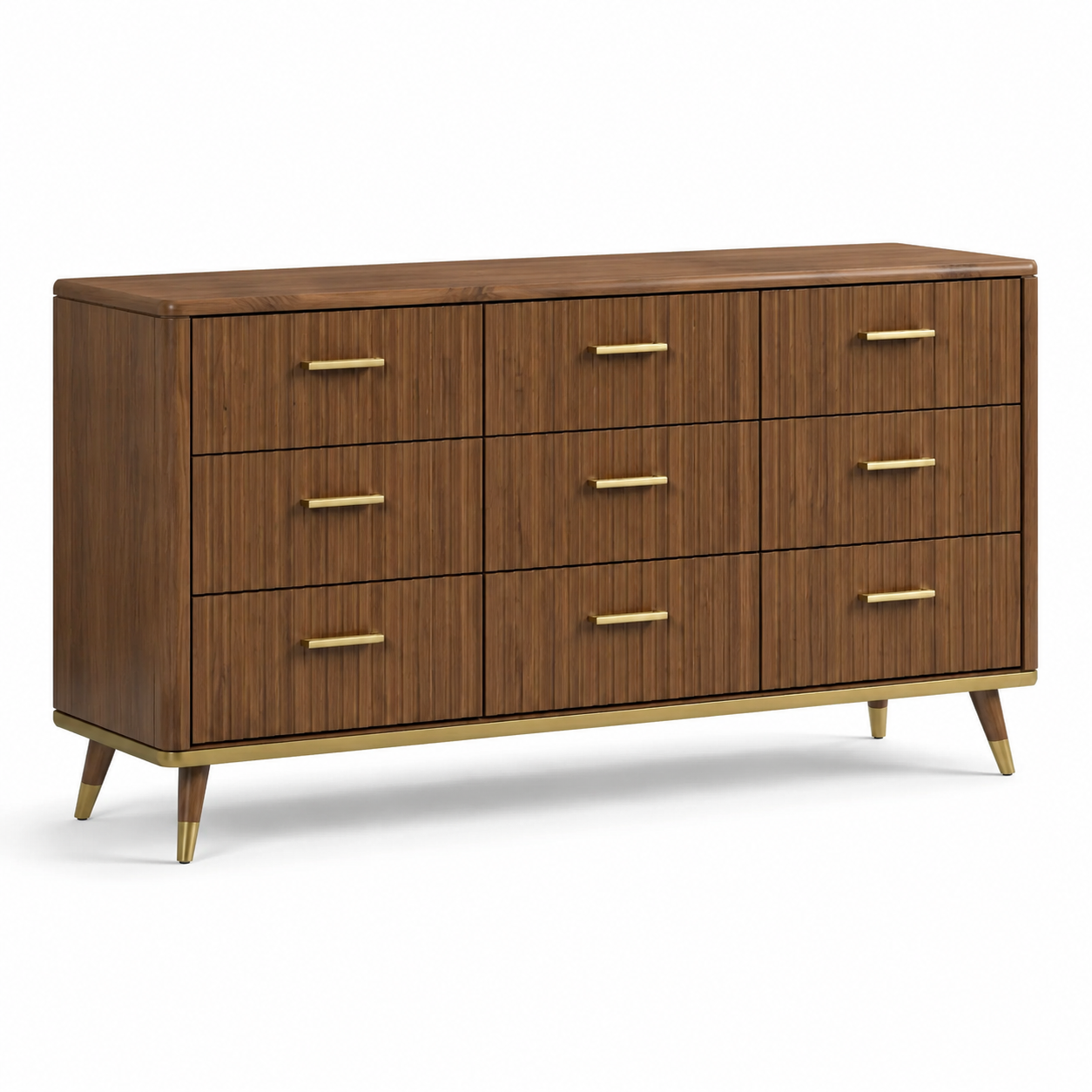 Kommode mit 9 Schubladen, 160 × 40 × 85 cm, Braun/Goldfarben, Holzwerkstoff und Metall