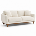 3-Sitzer-Sofa mit Bouclébezug in Creme und braunem Holzgestell, 220 × 92 × 83 cm