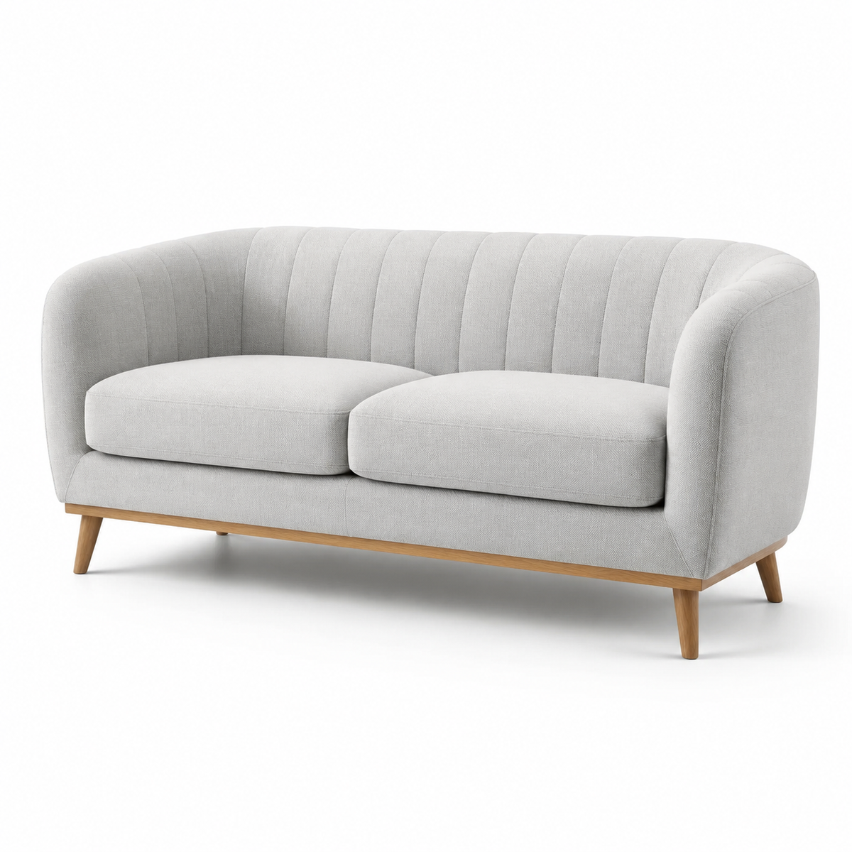 2-Sitzer-Sofa aus hellgrauem Stoff mit Holzfüßen und vertikaler Steppung, 200 × 85 × 78 cm