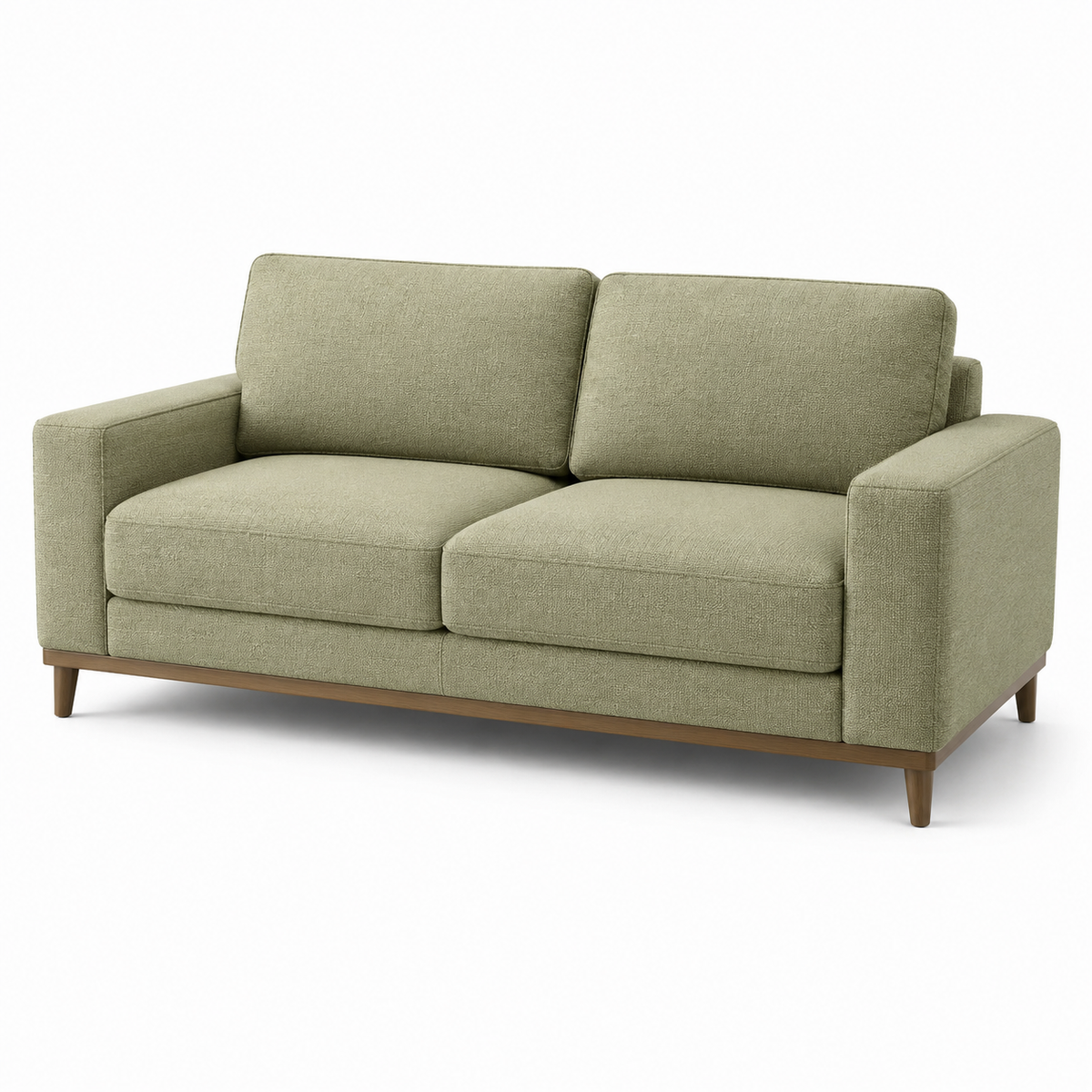 2-Sitzer-Sofa aus salbeigrünem Strukturstoff mit braunem Holzgestell, 180 × 85 × 85 cm, skandinavischer Stil