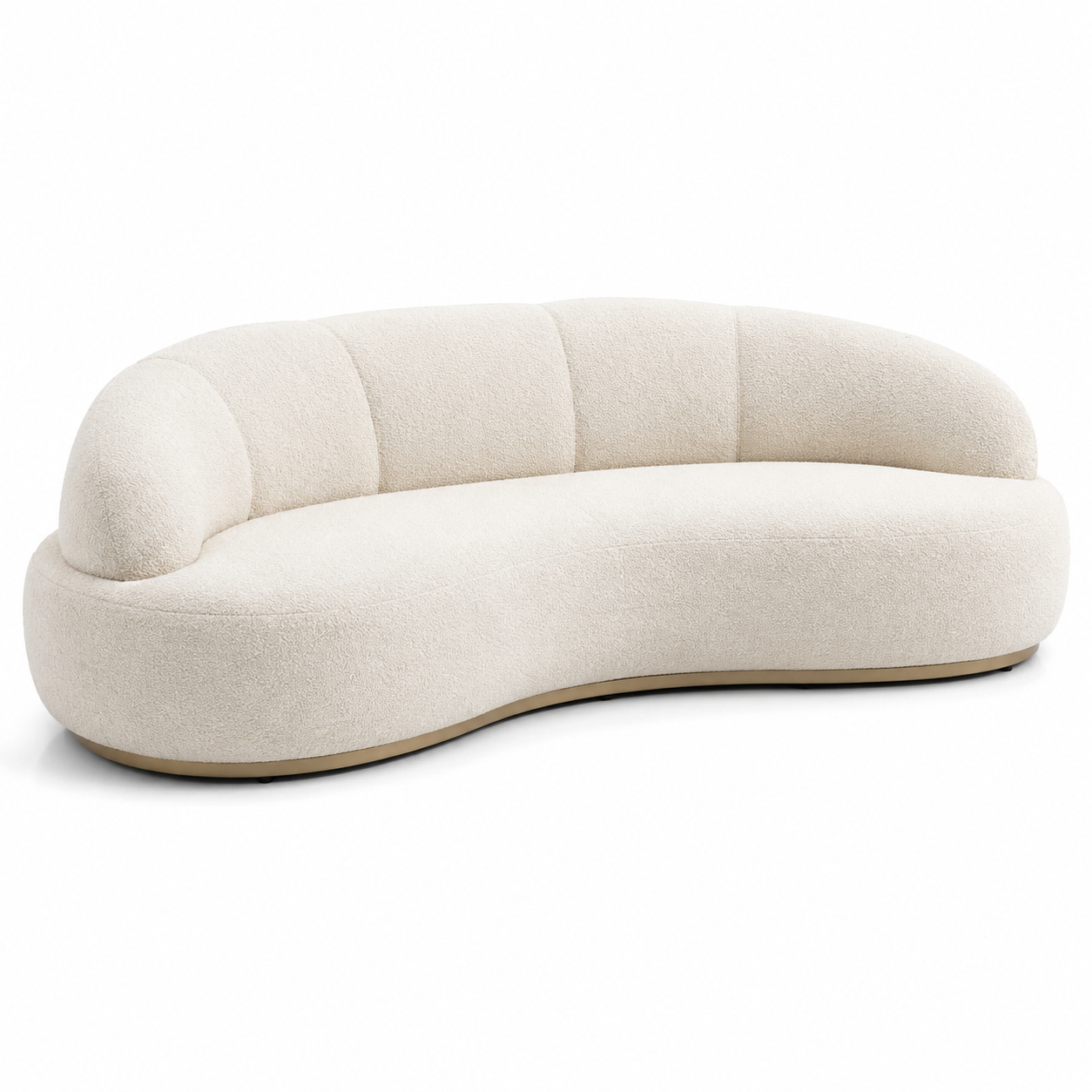 3-Sitzer-Sofa in Bouclé-Optik, Cremeweiß/Goldfarben, 240 × 105 × 82 cm, geschwungenes Design