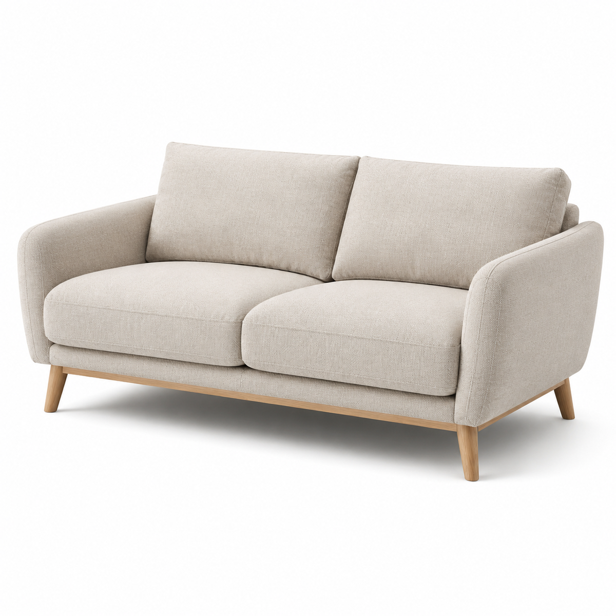 2-Sitzer-Sofa aus beigem Strukturstoff mit Naturholzfüßen, 180 × 84 × 82 cm