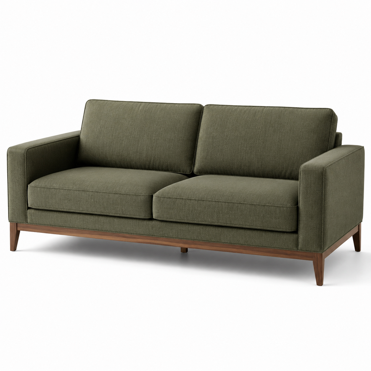 3-Sitzer-Sofa aus Webstoff und Holz, Olivgrün/Braun, 200 × 86 × 84 cm, moderner Mid-Century-Stil
