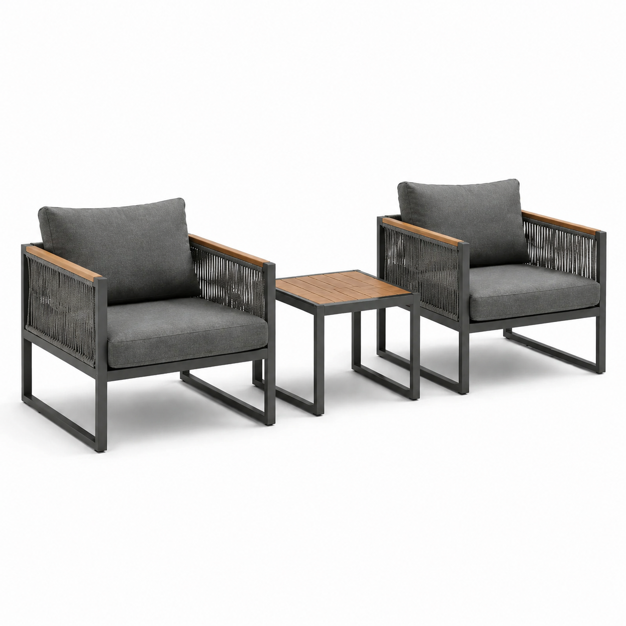 3-teiliges Gartenmöbel-Set Anthrazit/Braun, 2 Sessel je 73 × 75 × 77 cm und Tisch 50 × 50 × 50 cm