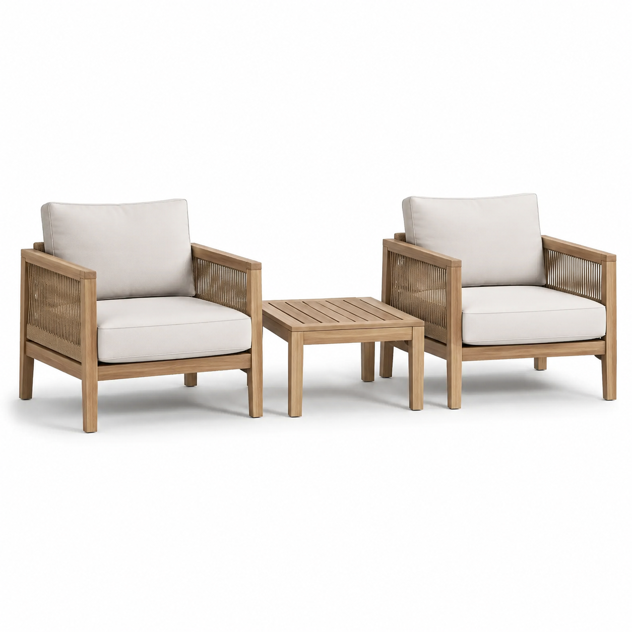 3-teiliges Gartenmöbel-Set in Natur und Beige mit 2 Sesseln 73 × 75 × 78 cm und Tisch 55 × 55 × 42 cm