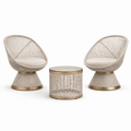 3-teiliges Gartenmöbel-Set in Beige und Gold mit 2 Sesseln 72 × 74 × 83 cm und Tisch Ø 50 × 48 cm