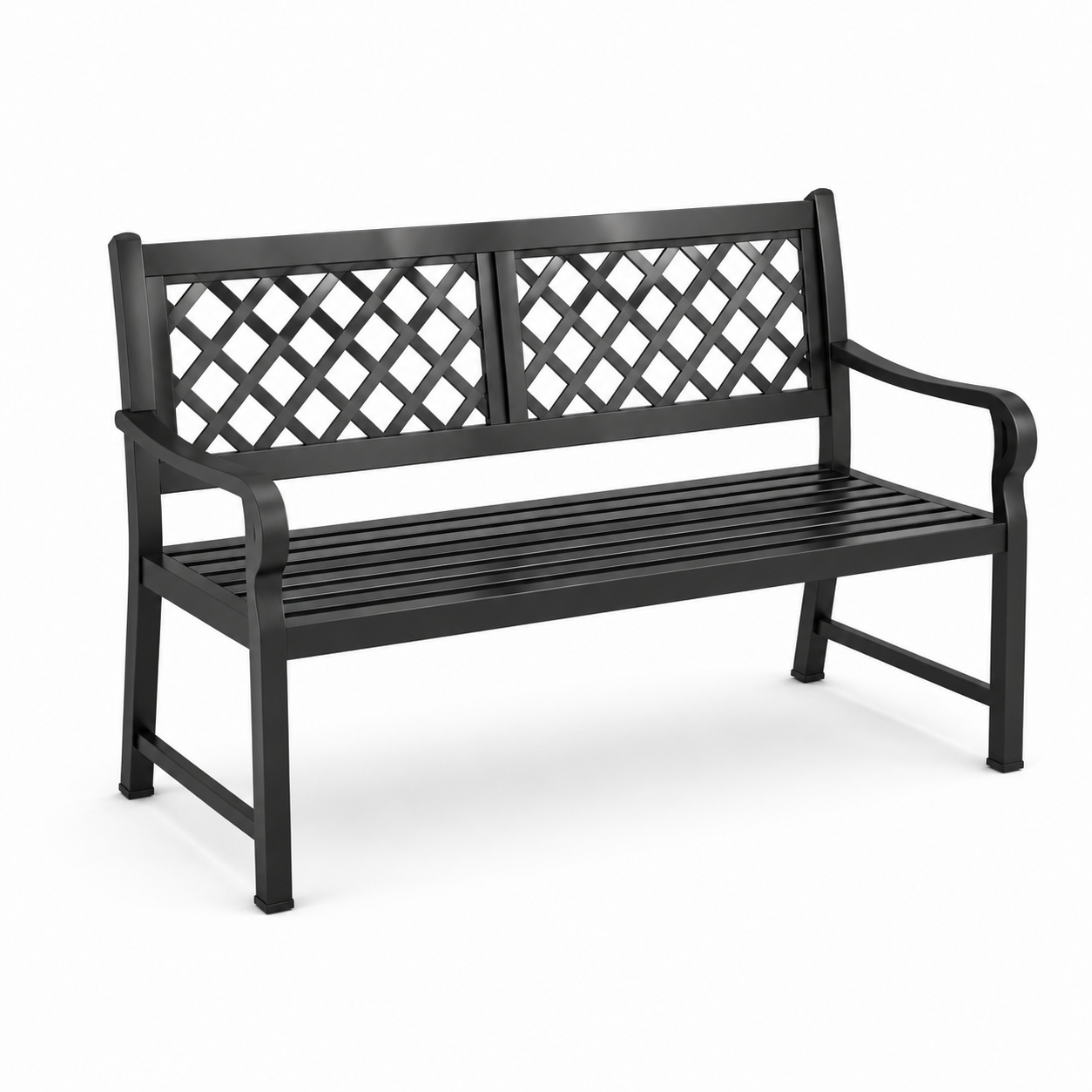Metall-Gartenbank mit Rautengitter-Rückenlehne, 127 × 60 × 87 cm, Schwarz