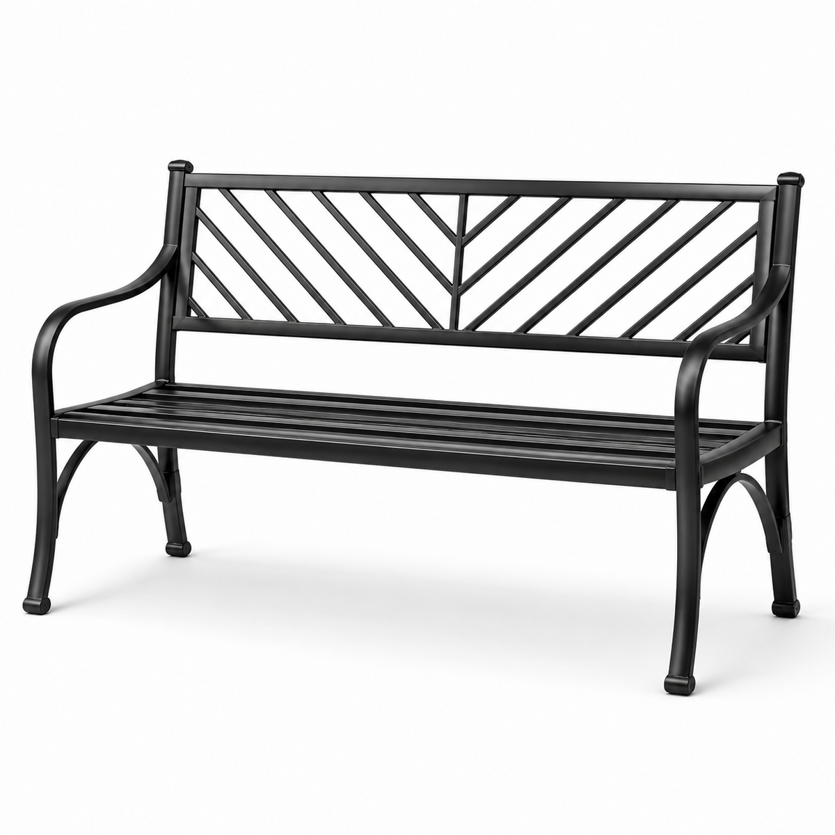Schwarze Gartenbank aus Metall mit Armlehnen, 127 × 60 × 88 cm