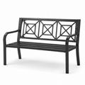 Schwarze Metall-Gartenbank mit Armlehnen und geometrischer Rückenlehne, 127 × 60 × 85 cm