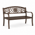 Klassische Gartenbank aus Metall mit floralen Ornamenten, Bronze, 127 × 60 × 88 cm