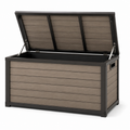 Garten-Aufbewahrungsbox mit Klappdeckel, 120 × 60 × 65 cm, Grau/Braun, Metall und Kunststoff in Holzoptik