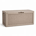 Garten-Aufbewahrungsbox aus Kunststoff in Taupe mit Rattanoptik und Klappdeckel, 120 × 55 × 60 cm