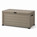 Garten-Aufbewahrungsbox aus Kunststoff, 120 × 60 × 65 cm, Graubraun/Schwarz, Holzoptik mit Klappdeckel