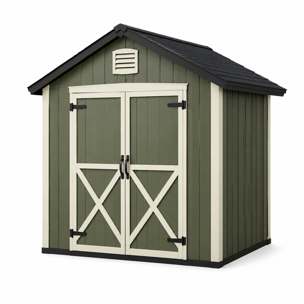 Kunststoff-Gerätehaus mit Doppeltür, 190 × 125 × 210 cm, Olivgrün/Creme/Schwarz