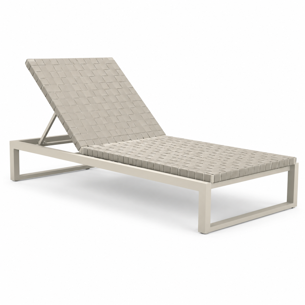 Gartenliege mit verstellbarer Rückenlehne aus Metall und Textilgeflecht, Beige, 200 × 70 × 35 cm