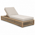 Gartenliege aus Holz in Natur/Beige, 200 × 75 × 38 cm, mit verstellbarer Rückenlehne und Polsterauflage