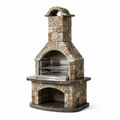 Gartengrill aus Naturstein und Edelstahl mit Kaminabzug und 2 Grillrosten, Grau/Braun/Silber, 120 × 70 × 210 cm
