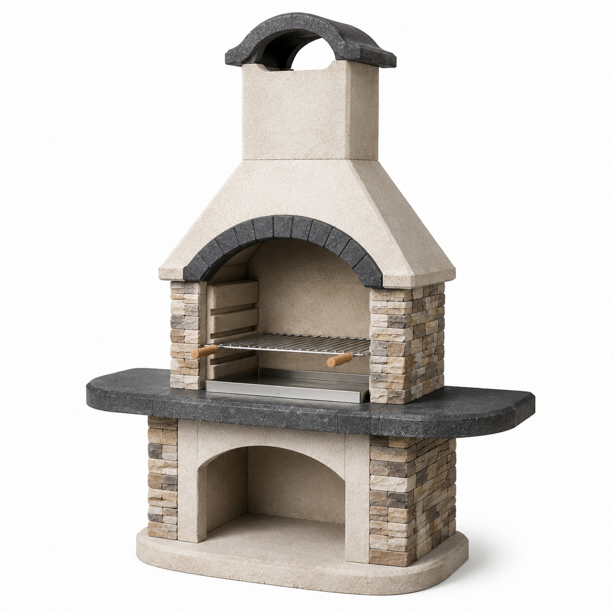 Gartengrill aus Betonwerkstein mit Grillrost und Kamin, 180 × 70 × 230 cm, Beige/Anthrazit/Grau/Braun