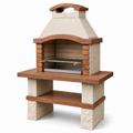 Grillkamin aus Beton und Metall mit Grillrost und Ablage, Beige/Terrakotta/Silber, 110 × 65 × 190 cm