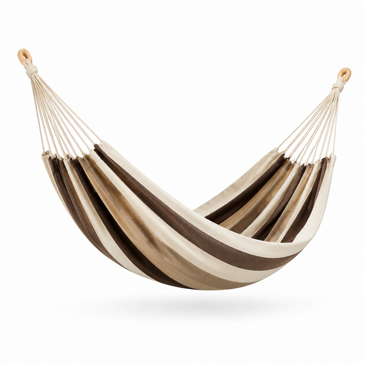 Gestreifte Hängematte aus Textilgewebe, Beige/Braun/Dunkelbraun, 200 × 150 × 1 cm