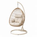 Hängesessel mit Metallgestell und Polyrattan-Geflecht, Beige/Hellbraun, 105 × 105 × 195 cm