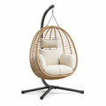 Freistehender Hängesessel im Ei-Design, 105 × 105 × 195 cm, Natur/Creme/Schwarz